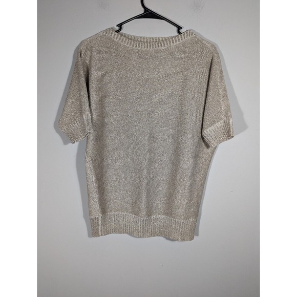 Ralph Lauren Black Label Gold Metallic Short Sleeve Linen Blend Knit Women XS - Picture 1 of 6